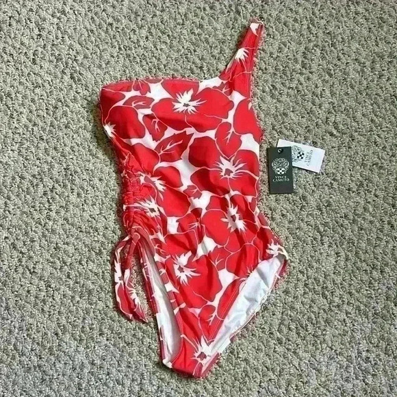 Vince Camuto NWT Tangerine One Shoulder One Piece Swimsuit MSRP $108 Women Sz 10 - Picture 2 of 12